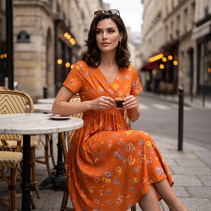apploin Special Offer Women's V-Neck Floral Print Dress with Twist Waist