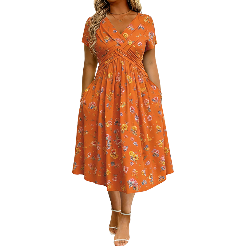 apploin Special Offer Women's V-Neck Floral Print Dress with Twist Waist