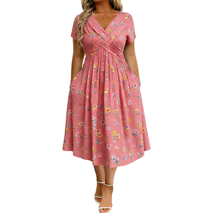 apploin Special Offer Women's V-Neck Floral Print Dress with Twist Waist