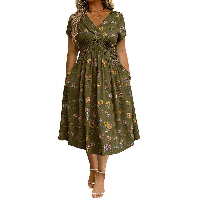 apploin Special Offer Women's V-Neck Floral Print Dress with Twist Waist
