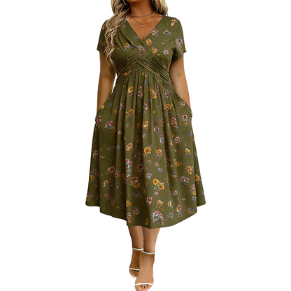 apploin Special Offer Women's V-Neck Floral Print Dress with Twist Waist