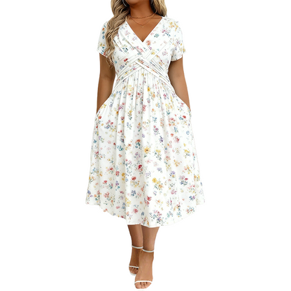 apploin Special Offer Women's V-Neck Floral Print Dress with Twist Waist