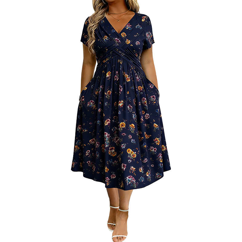 apploin Special Offer Women's V-Neck Floral Print Dress with Twist Waist