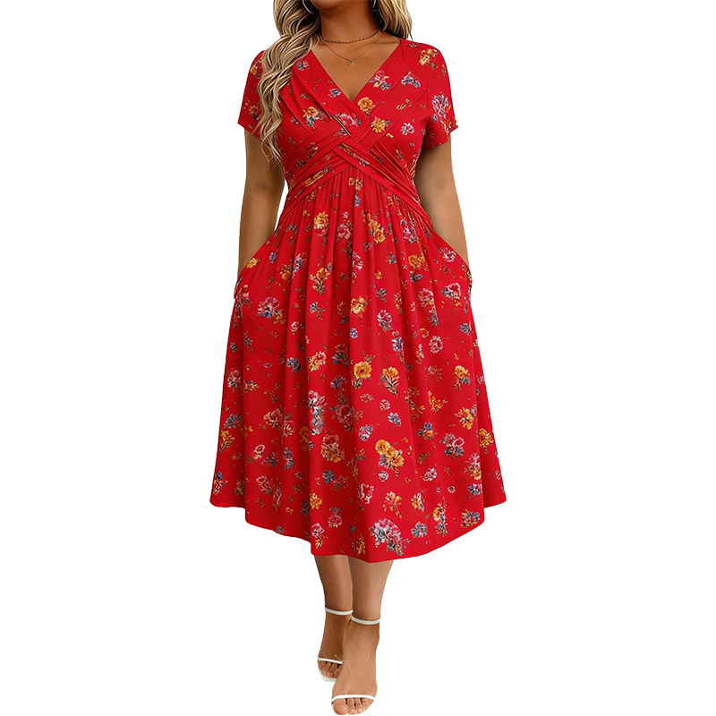 apploin Special Offer Women's V-Neck Floral Print Dress with Twist Waist