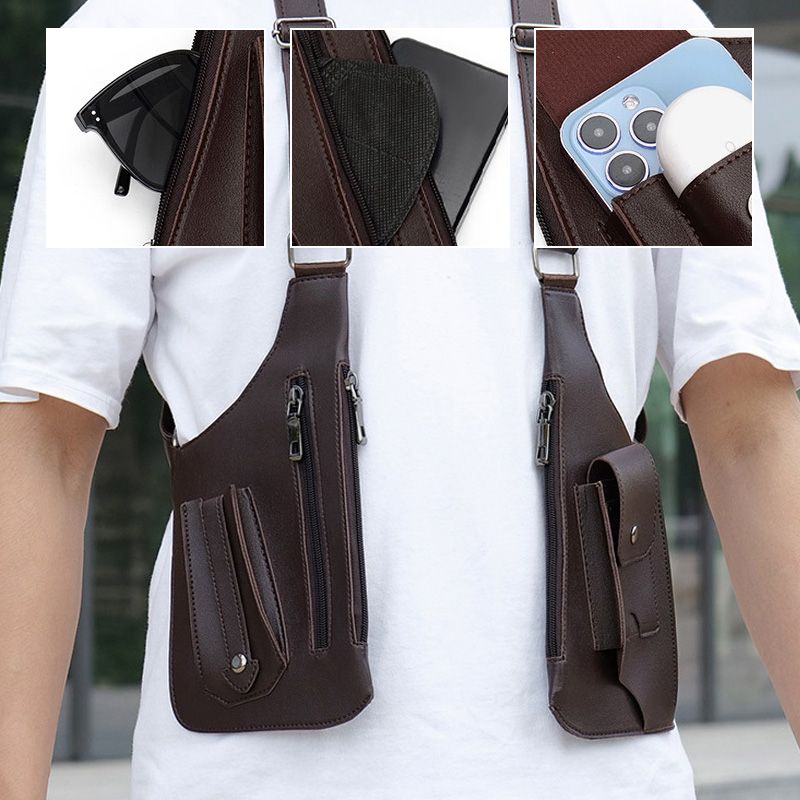 🎒🛡️ 50% OFF! Men's Anti-Theft Multi-Pocket Double-Shoulder Tactical Bag – Waterproof PU, Ergonomic
