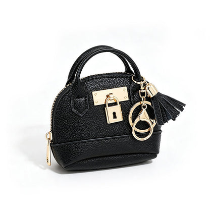 👜💛 LIMITED TIME 50% OFF! 🔑Mini Shell Bag Keychain – PU Leather Lipstick Coin Purse with Golden Padlock & Tassel