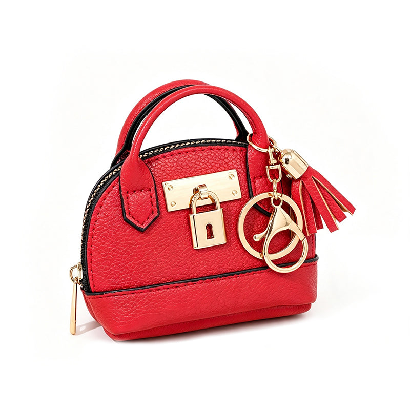 👜💛 LIMITED TIME 50% OFF! 🔑Mini Shell Bag Keychain – PU Leather Lipstick Coin Purse with Golden Padlock & Tassel