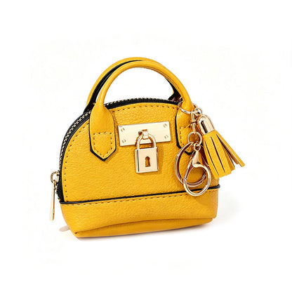 👜💛 LIMITED TIME 50% OFF! 🔑Mini Shell Bag Keychain – PU Leather Lipstick Coin Purse with Golden Padlock & Tassel