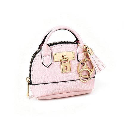 👜💛 LIMITED TIME 50% OFF! 🔑Mini Shell Bag Keychain – PU Leather Lipstick Coin Purse with Golden Padlock & Tassel
