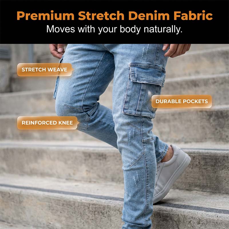 Slim Fit Denim Cargo Pants