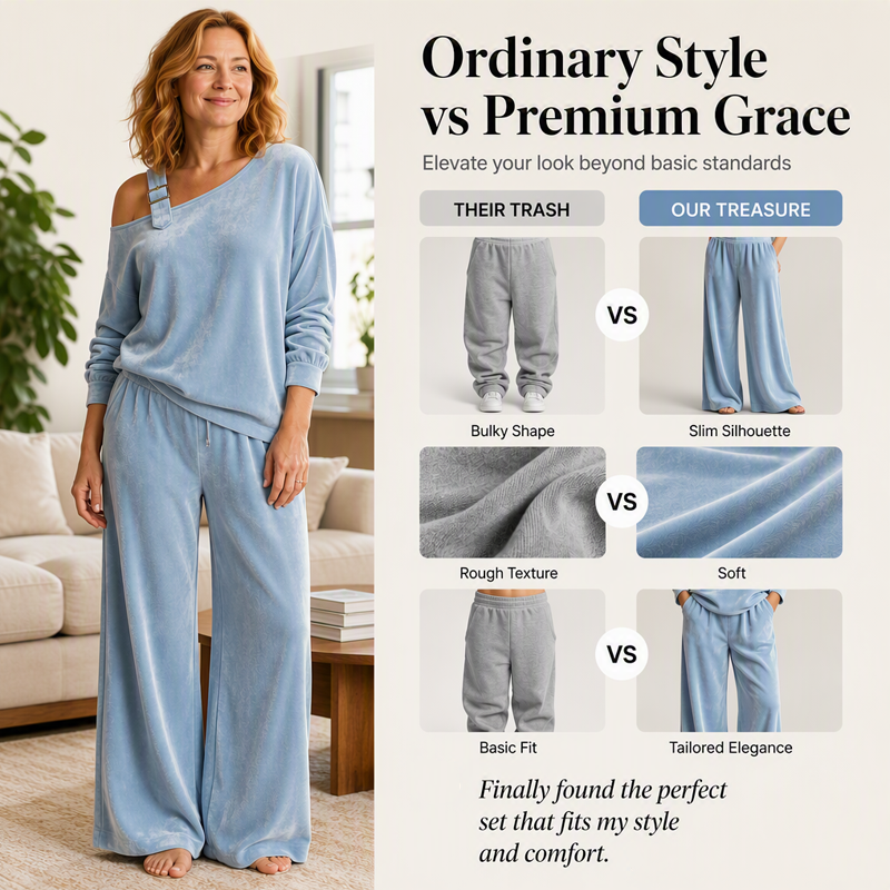 ✨ Effortless Everyday Style | Women's Off-Shoulder Top & Wide-Leg Trousers Set