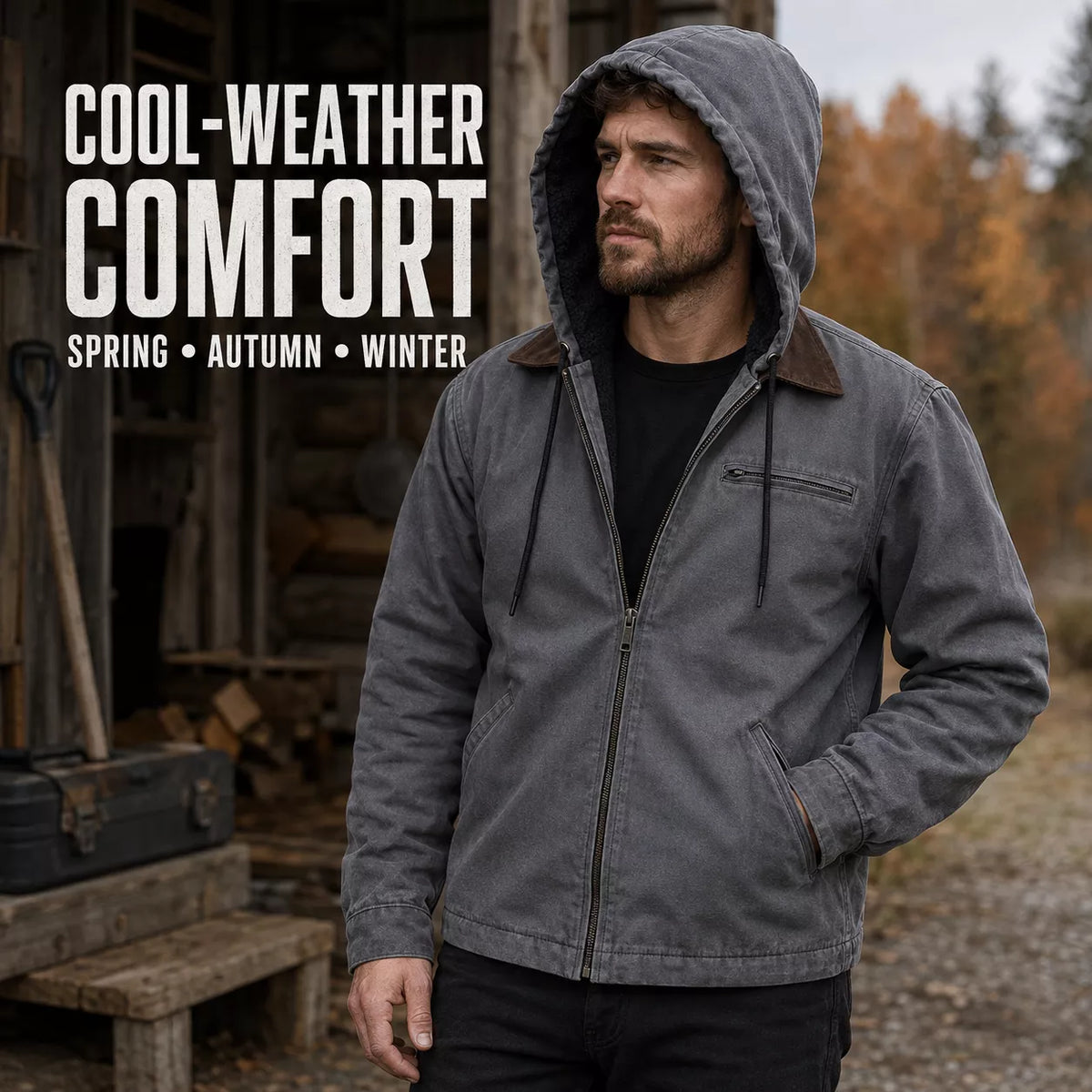 ⏳📢Men’s Plush-Lined Hooded Work Jacket