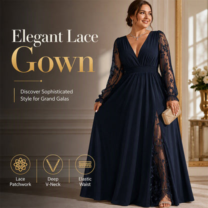 🌸Limited-Time Offer-Women’s Elegant V Neck Lace Patchwork Maxi Dress