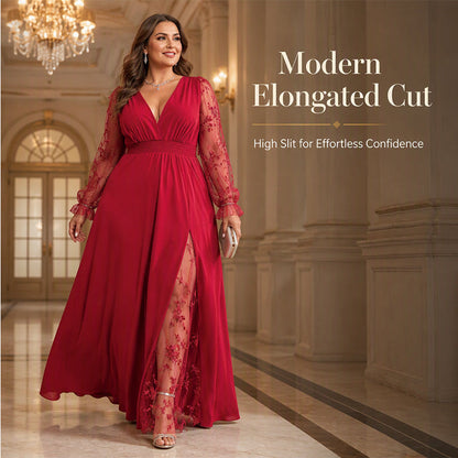 🌸Limited-Time Offer-Women’s Elegant V Neck Lace Patchwork Maxi Dress