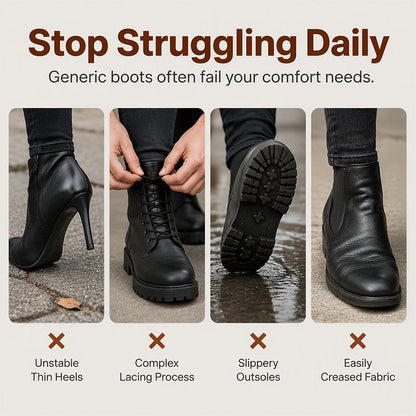 👢 Stable Steps, Easy Zip | Women's Round-Toe Chunky-Heel Martin Boots