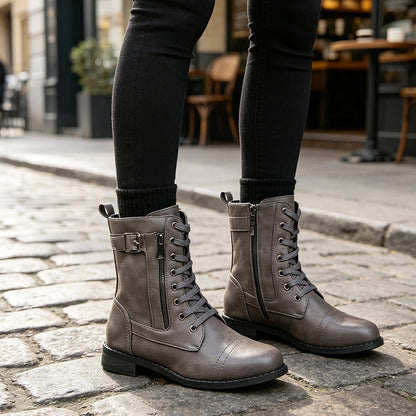 👢 Stable Steps, Easy Zip | Women's Round-Toe Chunky-Heel Martin Boots