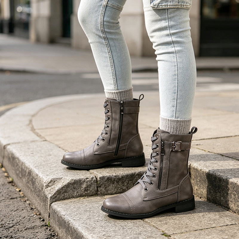 👢 Stable Steps, Easy Zip | Women's Round-Toe Chunky-Heel Martin Boots