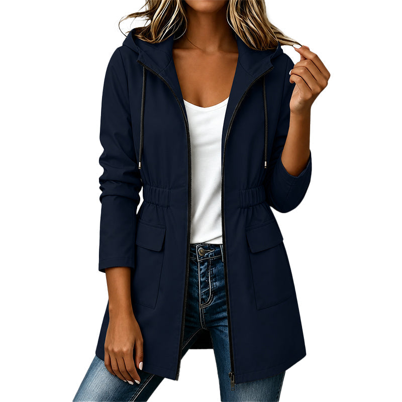 🌧️ Rain-Ready Comfort | Women's Water-Resistant Hooded Drawstring Jacket
