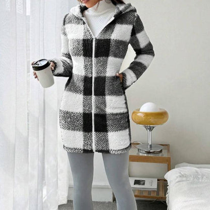 🍂 Women’s Plaid Zip-Up Hooded Jacket – Cosy Comfort Meets Effortless Autumn Style
