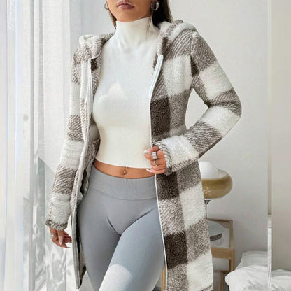 🍂 Women’s Plaid Zip-Up Hooded Jacket – Cosy Comfort Meets Effortless Autumn Style
