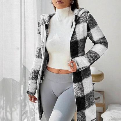 💖 Classic Plaid, Cozy Long-Line Coverage 🍂Women's Zip-Up Hooded Jacket