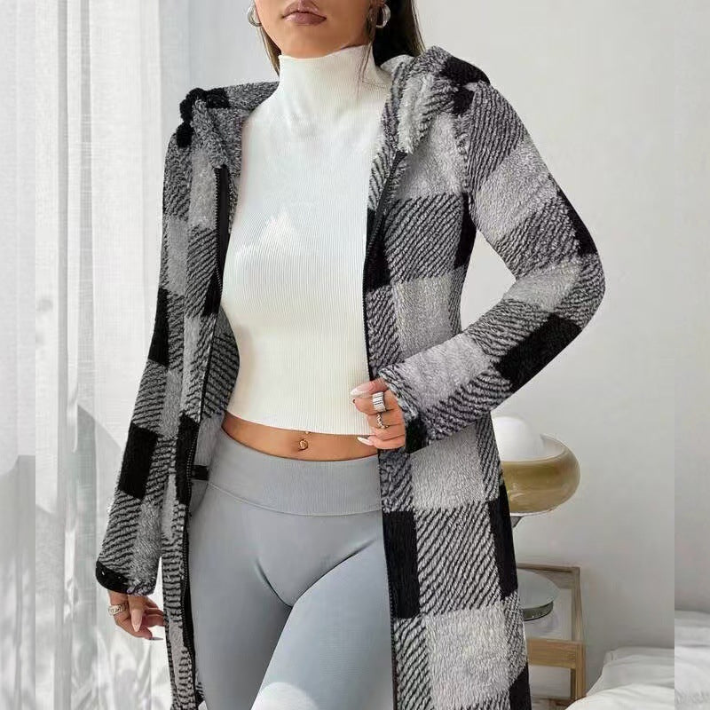 🍂 Women’s Plaid Zip-Up Hooded Jacket – Cosy Comfort Meets Effortless Autumn Style