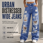 Women's Ripped Wide Leg Jeans Distressed High Waisted Denim Pants
