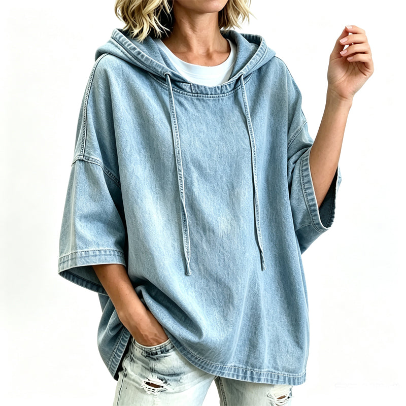 ✨ Easy Everyday Comfort | Women's Relaxed Hooded Denim Pullover