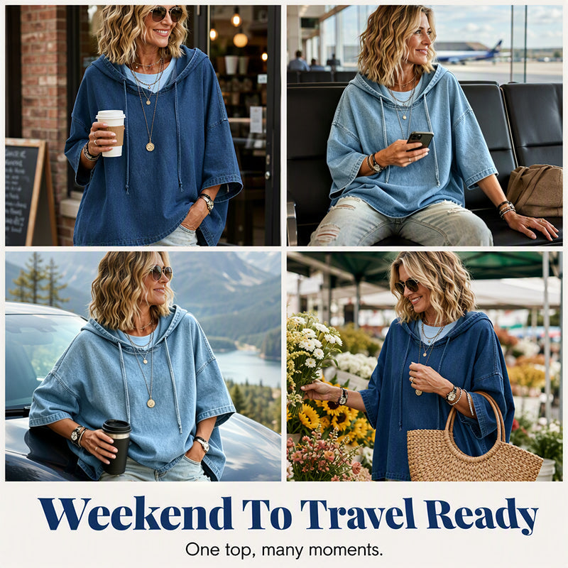 ✨ Easy Everyday Comfort | Women's Relaxed Hooded Denim Pullover