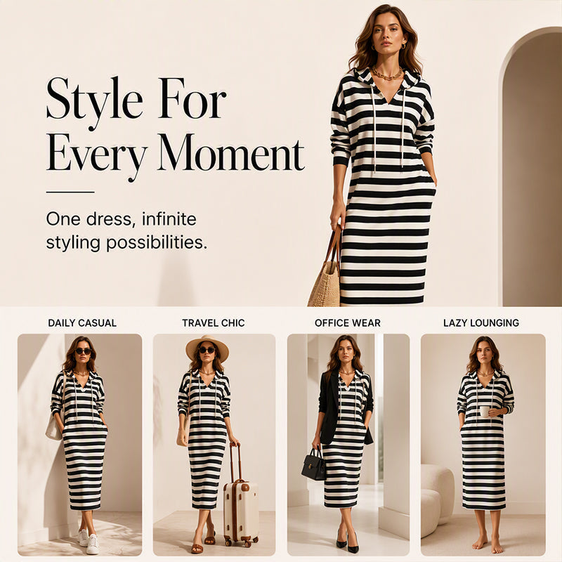 Women's Casual Striped Hoodie Dress