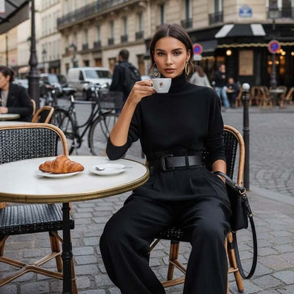 Women’s Elegant Turtleneck Top & High-Waist Pants Set