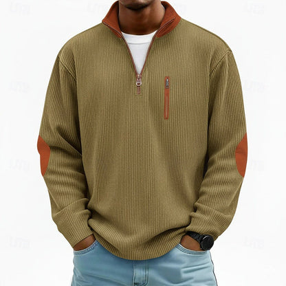 Men's Color-Block Corduroy Half-Zip Sweatshirt