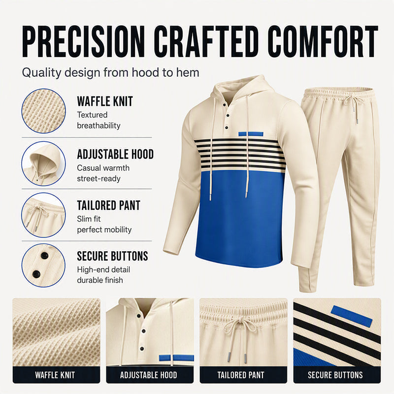 Men's Sporty Color-Block Waffle Knit 2-Piece Set