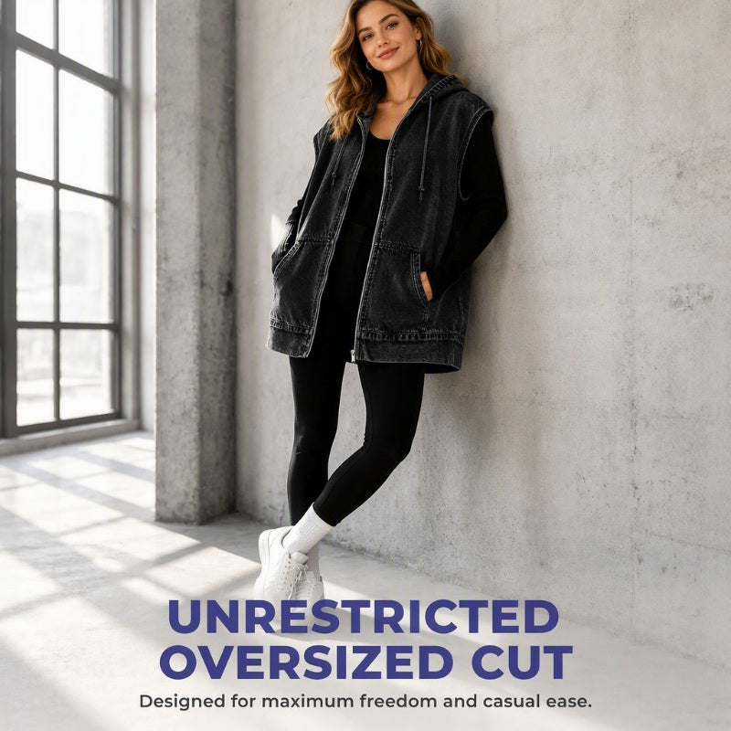 Women's Casual Denim Hooded Vest Jacket