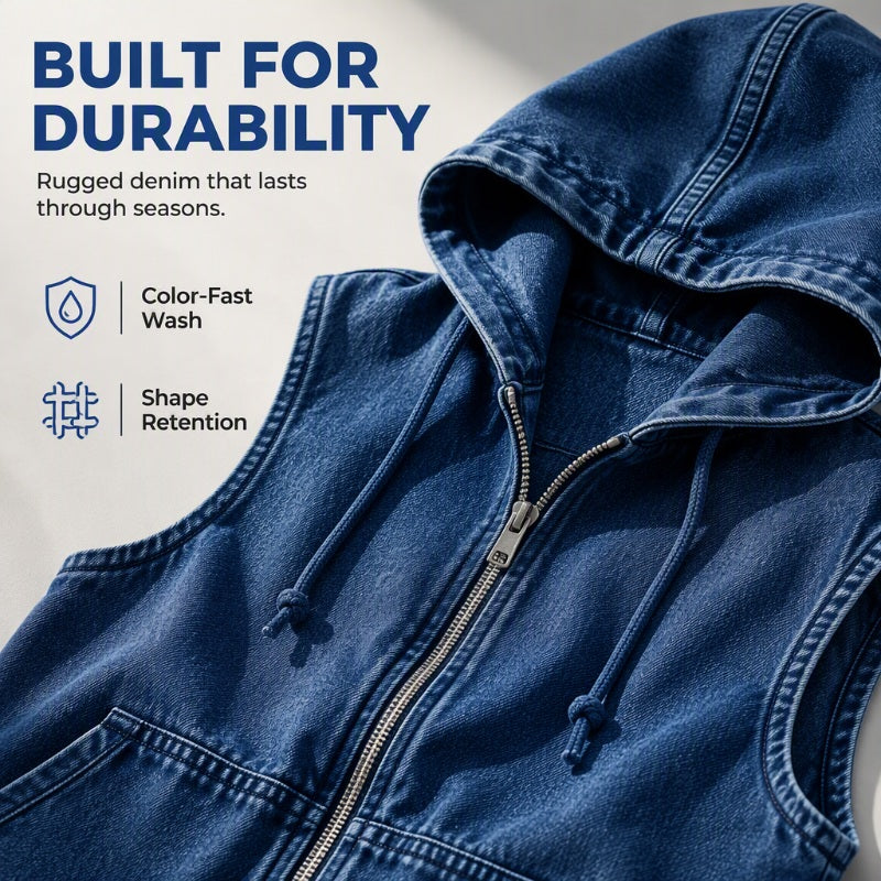 Women's Casual Denim Hooded Vest Jacket