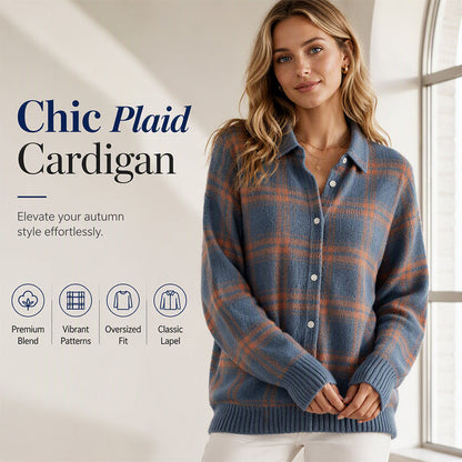 Women's Casual Plaid Button-Down Cardigan