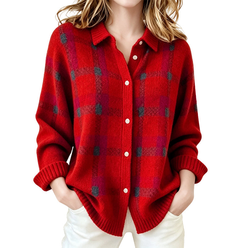 Women's Casual Plaid Button-Down Cardigan