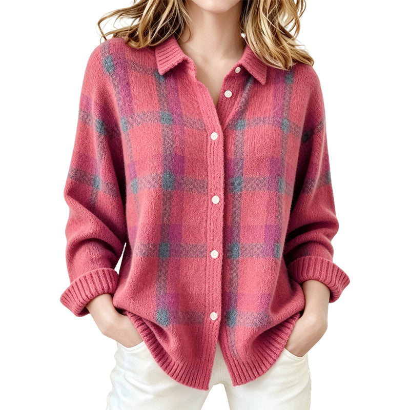 Women's Casual Plaid Button-Down Cardigan