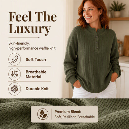 Women's Waffle Knit Henley Sweatshirt