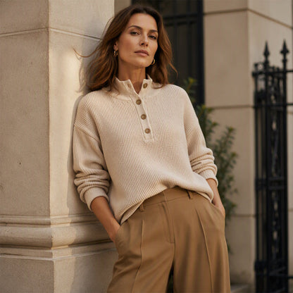 Women's Waffle Knit Henley Sweatshirt