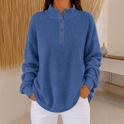 Women's Waffle Knit Henley Sweatshirt