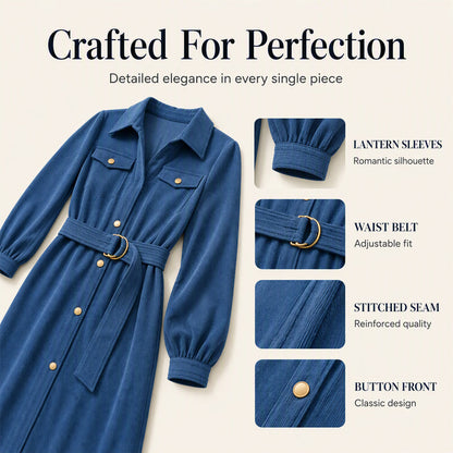 Women's Corduroy Midi Shirt Dress with Belt