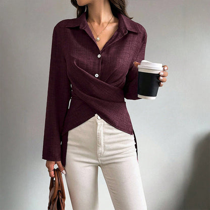 Women's Chic Wrap Tie Waist Shirt