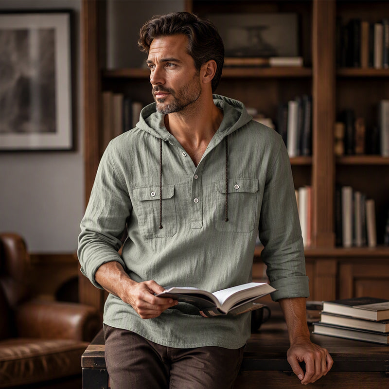 Men's Casual Long Sleeve Hooded Shirt
