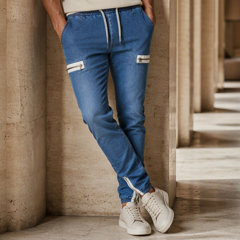 Men's Slim Fit Elastic Waist Denim Joggers