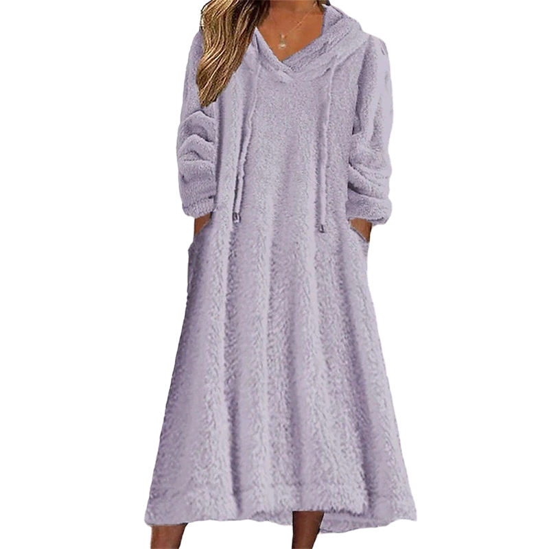 Women’s Casual Plush Hooded Lounge Dress