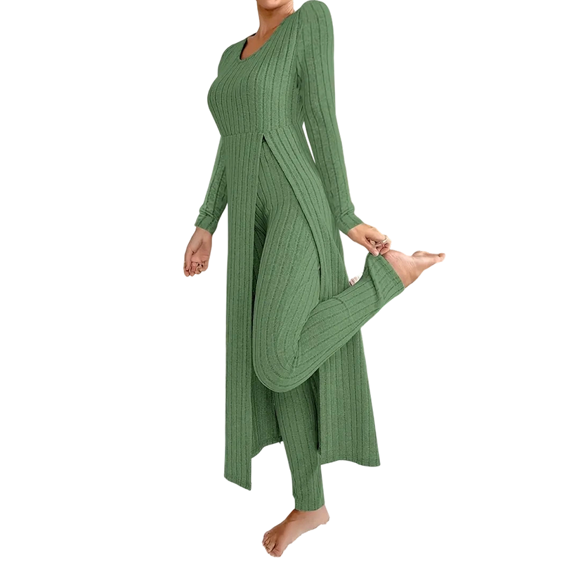 Women’s Casual Soft Ribbed Knit Two-Piece Set