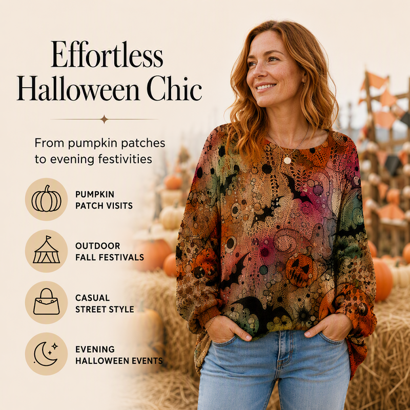 🎃Halloween Sale -50% OFF👻Women's Halloween Loose Fit Batwing Knit Sweater