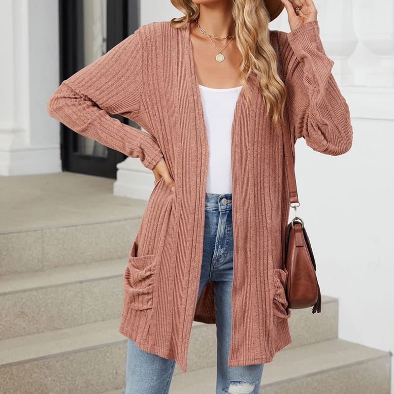 🍂 Fall Essential | Women's Striped Open-Front Long Knit Cardigan with Pockets