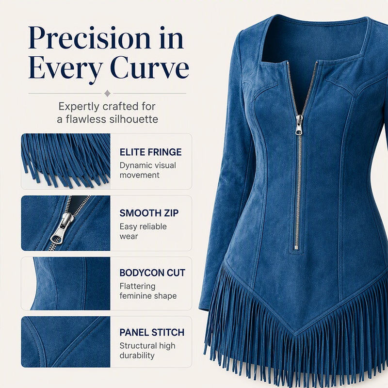 Women's Slim Fit Half Zip Fringe Dress